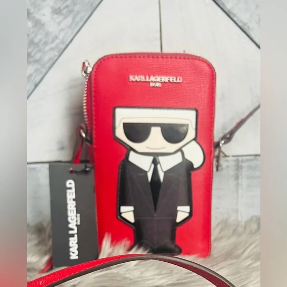 KARL LAGERFELD PARIS NWT Crimson Maybelle Karl Leather Phone Crossbody